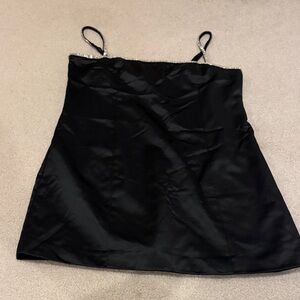 Black Satin Dress with Rhinestone Trim